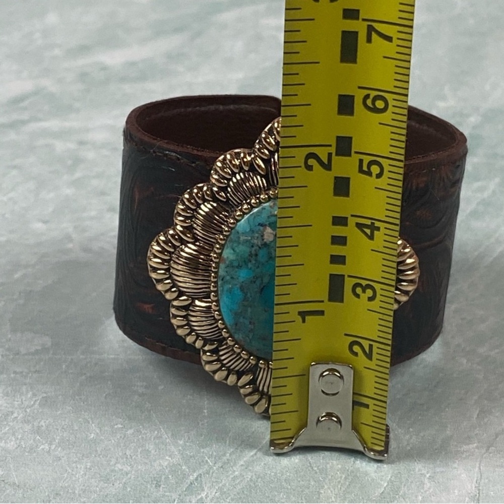 Studio Barse Turquoise Tooled Leather Cuff - Picture 7 of 7